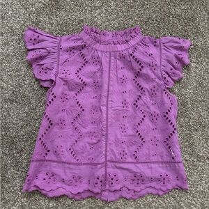 Purple Eyelet Ruffle Sleeve Top